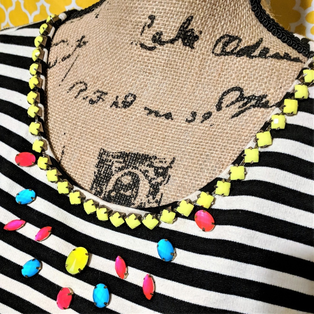 Black & White striped stretch shirt w/ jewels